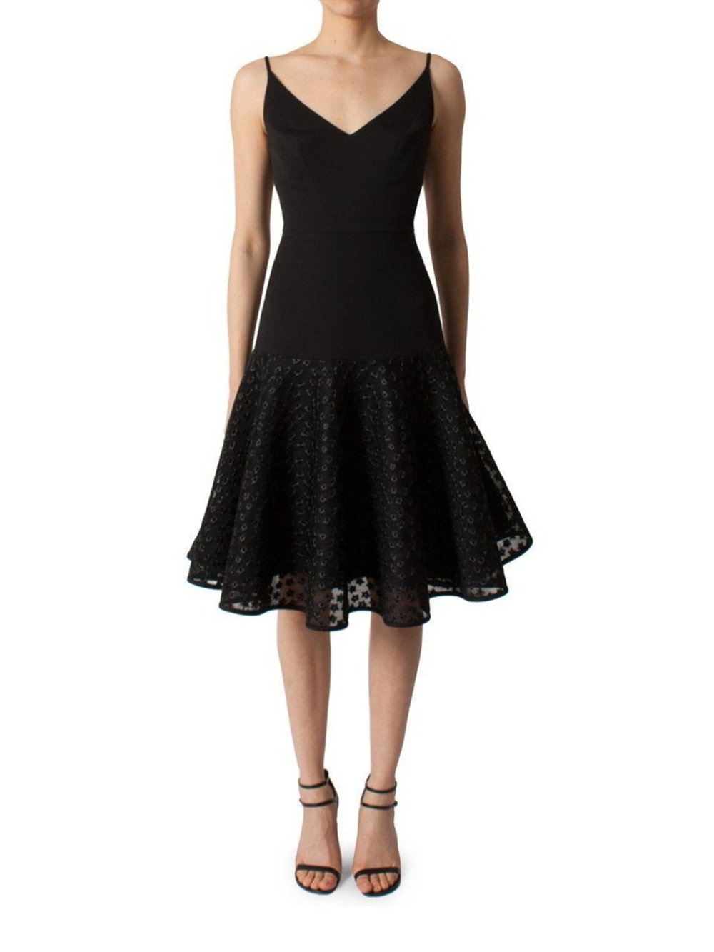 Black Halo Women's Black Embroidered Mesh V-neck Dress size 6